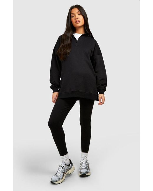 Boohoo Maternity Half Zip Oversized Sweatshirt And Legging Set in Black