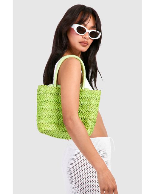 Straw Grab Bag Boohoo de color Green
