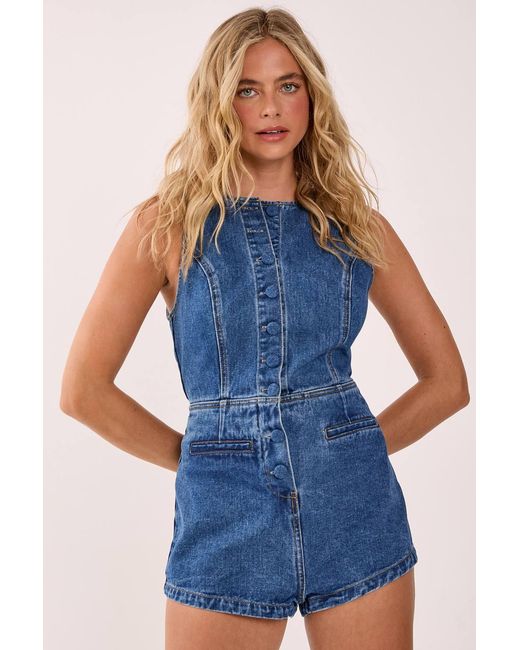 Nasty Gal Blue Button Through Denim Romper
