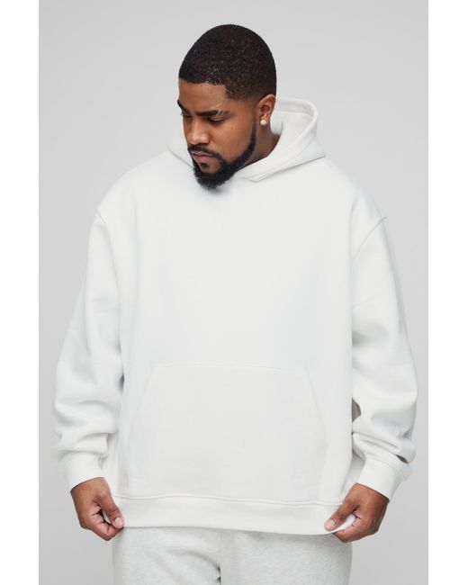 Sudadera Plus Oversize Básica Con Capucha Y Estampado De 330G/M2 Boohoo de color White