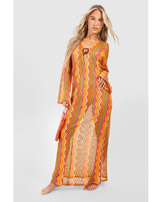 Boohoo Orange Stripe Knit O-ring Beach Maxi Dress
