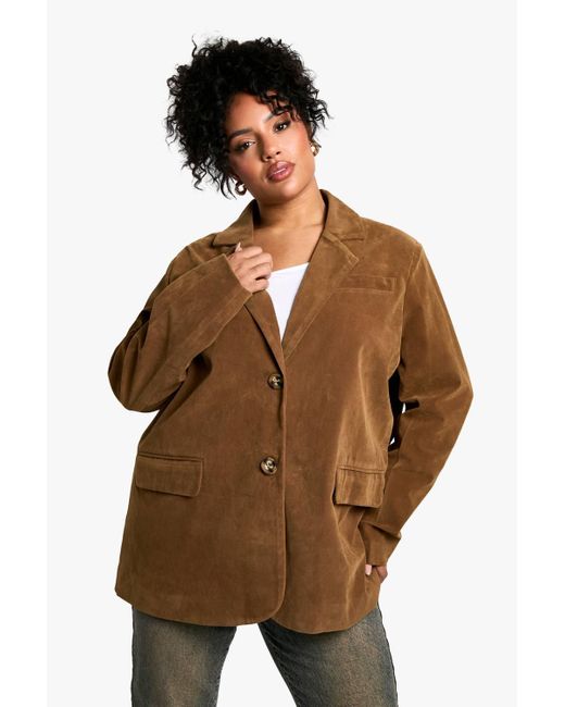 Boohoo Brown Plus Suede Single Breasted Oversized Blazer