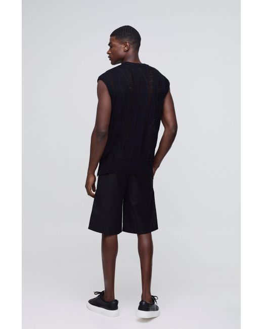 Boohoo Blue Regular Ladder Open Stitch Knitted Tank