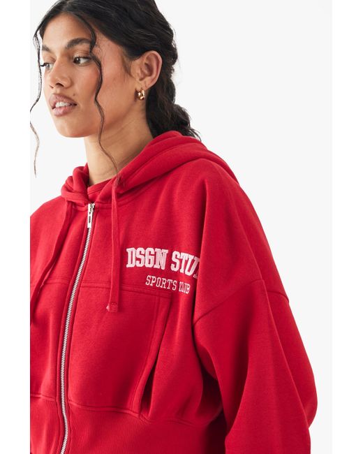 Sudadera Crop Recta Con Capucha Boohoo de color Red