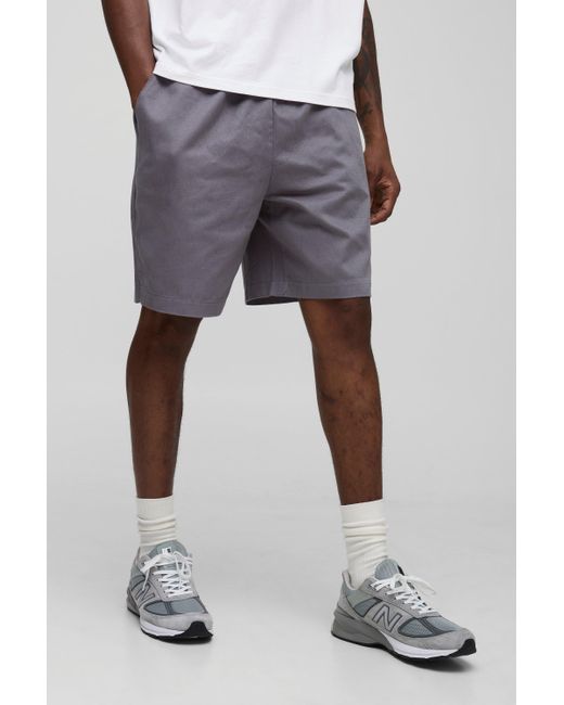 BoohooMAN Gray Tall Elasticated Waist Baggy Fit Split Hem Shorts for men