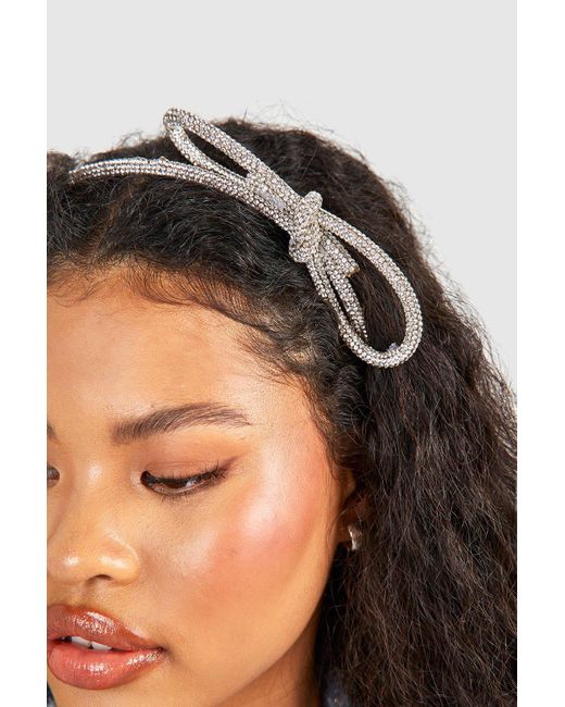 Boohoo Gray Diamante Bow Headband