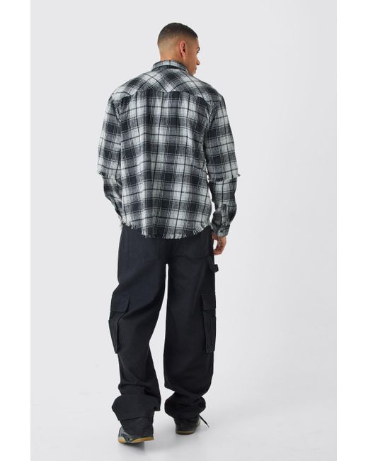 BoohooMAN Gray Oversized Layered Print Flannel Shirt for men