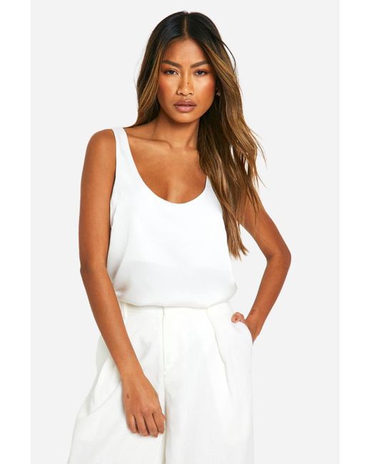 Boohoo White Basics Satin Scoop Neck Cami