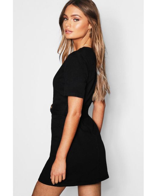 boohoo black denim dress