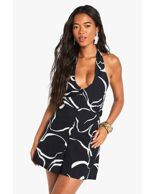 Boohoo White Abstract Floral Crinkle Romper