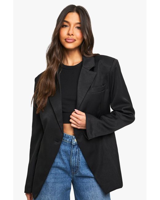 Boohoo Black Woven Tailored Cinched Blazer