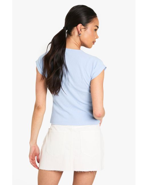 Boohoo White Rib Button Through Cap Sleeve Top