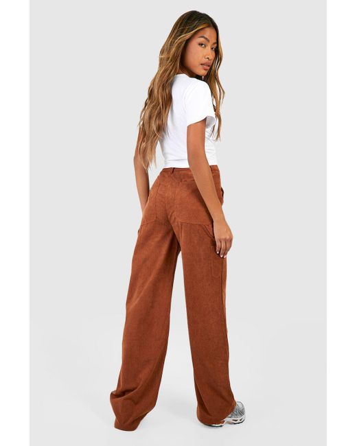 Boohoo White Corduroy Relaxed Fit Carpenter Trouser