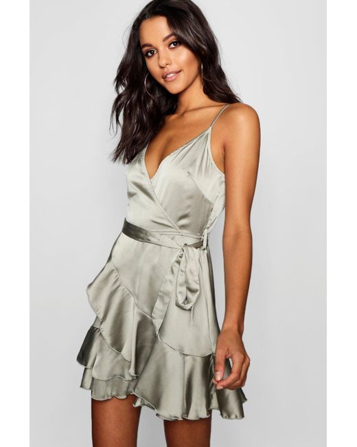 boohoo green wrap dress