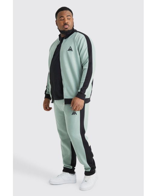 BoohooMAN Green Plus Man Panel Funnel Neck Sweater Tracksuit for men