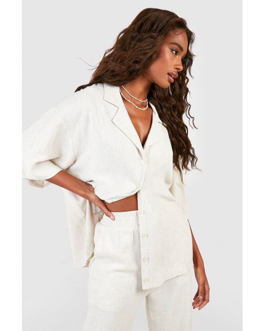 Boohoo White Linen Mix Relaxed Fit Short Sleeved Shirt