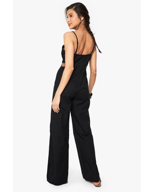 Boohoo Black Linen Look Strappy Cut Out Jumpsuit
