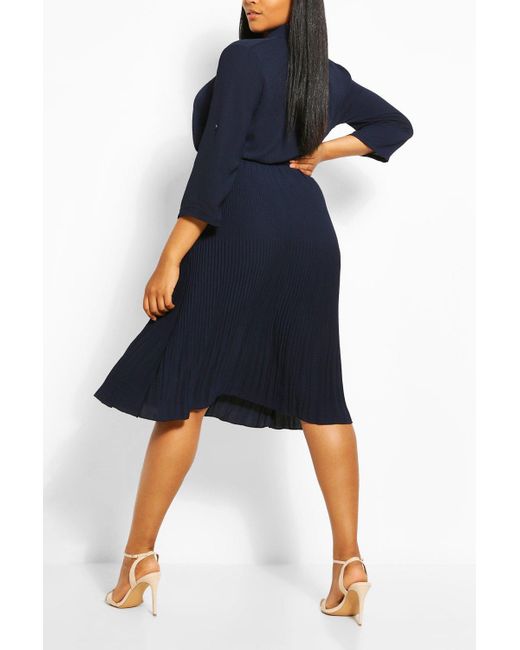navy blue midi shirt dress