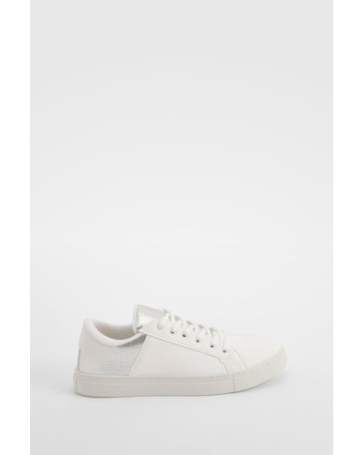 Boohoo White Contrast Panel Basic Flat Sneakers