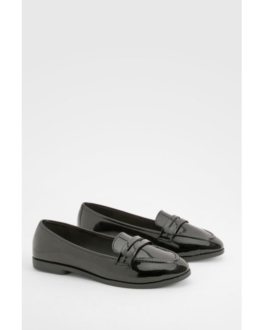 Boohoo Black Wide Fit Patent Loafers