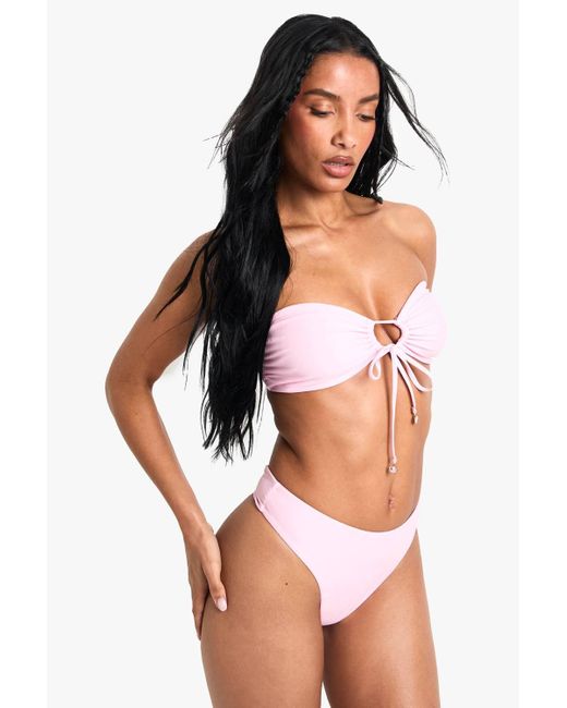 Boohoo White Shell Pearl Trim Bandeau Top