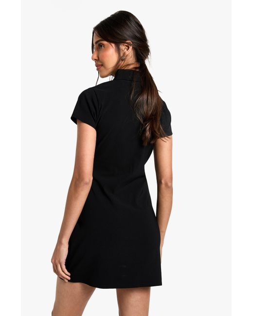 Boohoo Black Tailored Button Down Collared A-Line Mini Dress