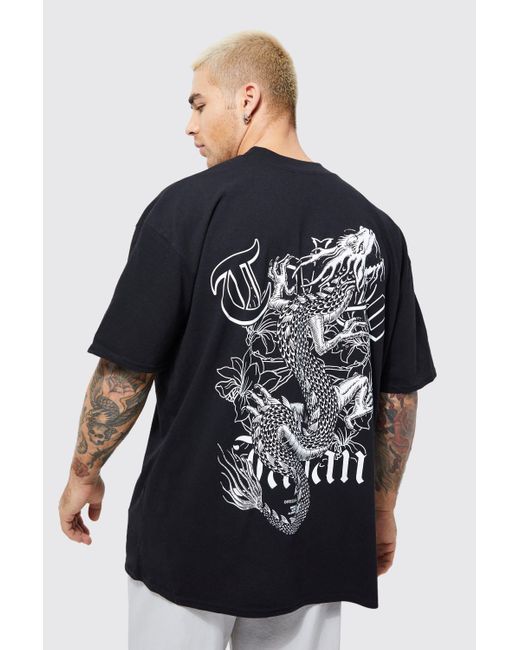 BoohooMAN Oversized Extended Neck Tokyo Dragon T-shirt in Blue for Men ...