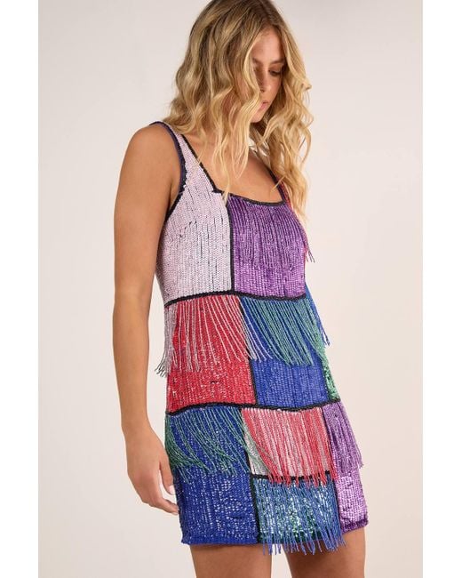 flannel sequin dress Nasty Gal Colour Block Flannel Tassel Sequin Mini Dress