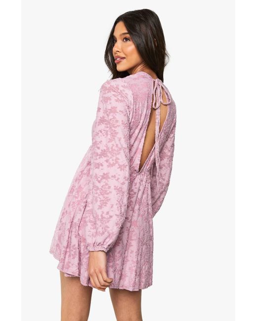 Boohoo Floral Burnout Plunge Skater Mini Dress in Pink | Lyst