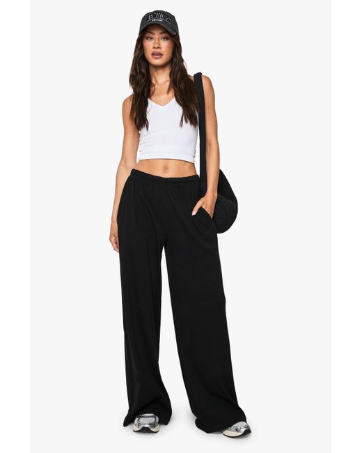 Pantalón Tall De Canalé Recto Con Estampado Boohoo de color Black