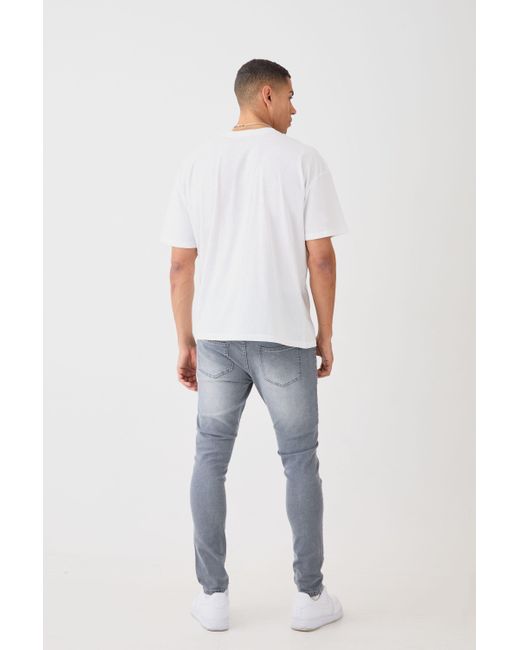 BoohooMAN Blue Skinny Stretch All Over Ripped Grey Jeans for men