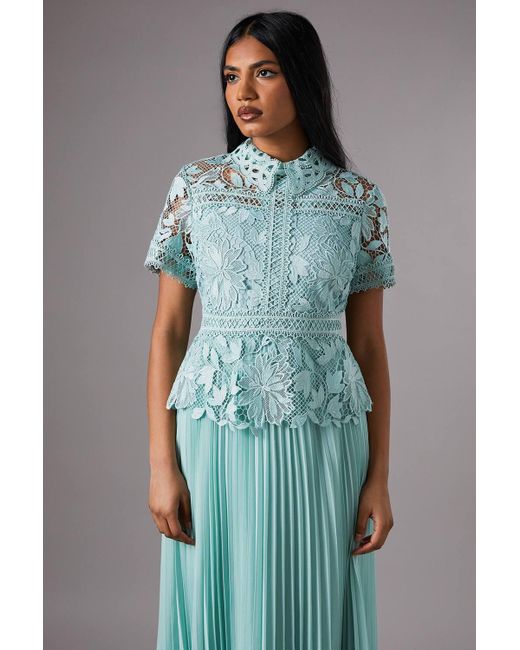 Coast Blue Petite Lace Top Pleated Dress