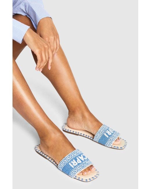Boohoo Blue Capri Beaded Sliders