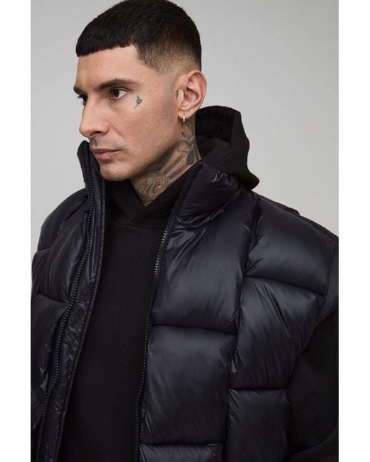 Tall High Shine Weft Oversized Funnel Neck Gilet Boohoo de color Black