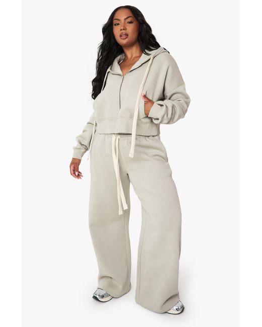 Pantalón Deportivo Plus De Pernera Recta Con Cordón Elástico En Contraste Boohoo de color White