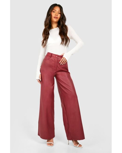 Boohoo Red Leather Look Slouchy Dad Trouser