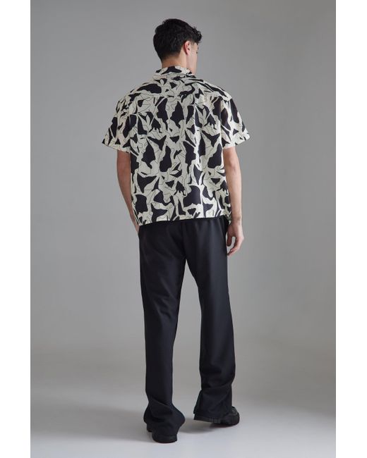 BoohooMAN Gray Short Sleeve Boxy Slub Floral Shirt for men
