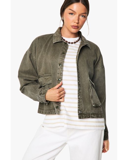 Boohoo Green Button Detail Washed Jacket