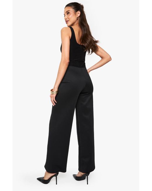 Boohoo Black Scuba Pintuck Straight Leg Trouser