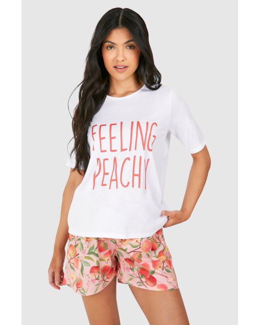 Boohoo White Maternity 'feeling Peachy' T-shirt And Short Pyjama Set