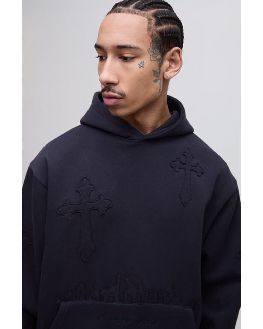 Chándal Oversize Worldwide Con Capucha Y Aplique Cruzado BoohooMAN de color Blue