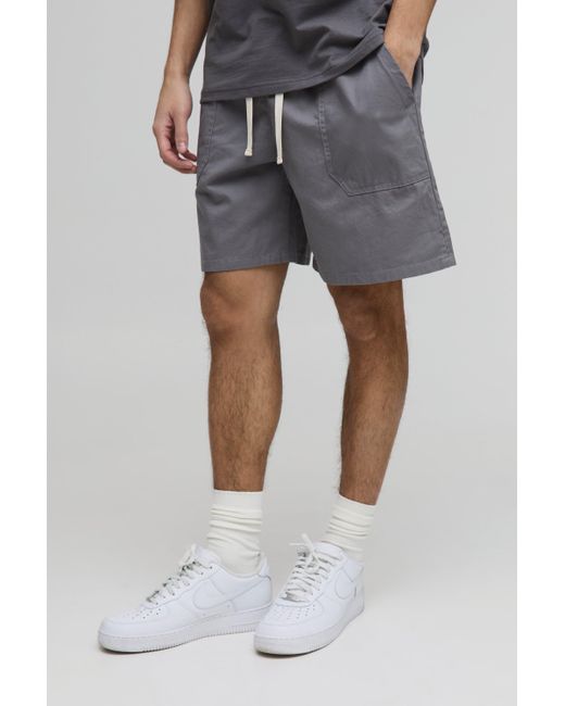 BoohooMAN Gray Elasticated Baggy Twill Split Hem Shorts for men