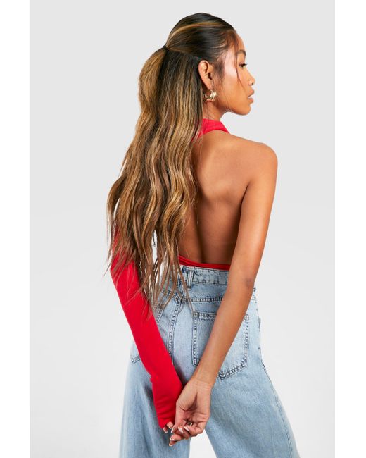 Boohoo Red One Sleeve Open Back One Piece