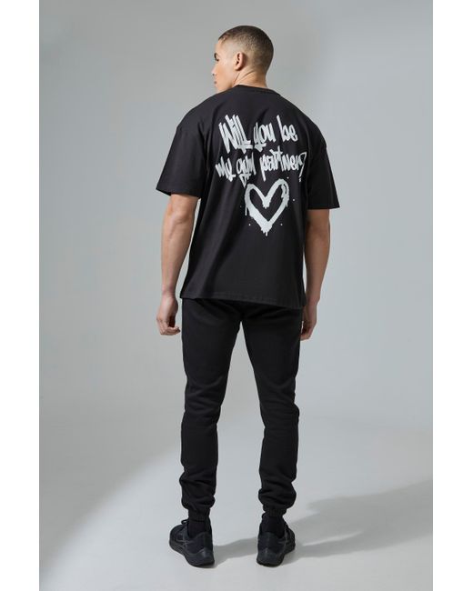 BoohooMAN Active Oversize T-Shirt mit Be My Gym Partner Print in Black für Herren