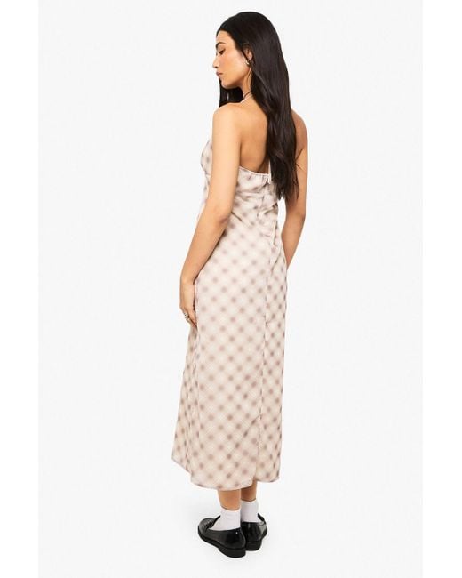 Boohoo Natural Lace Trim Flannel Chiffon Slip Dress