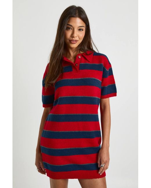 Boohoo Stripe Collared Oversized Knitted Dress