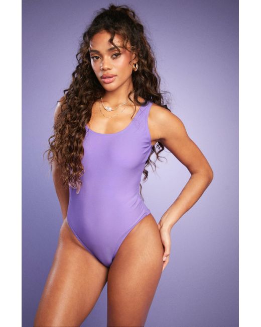 Boohoo Purple Mix & Match Scoop Bathing Suit