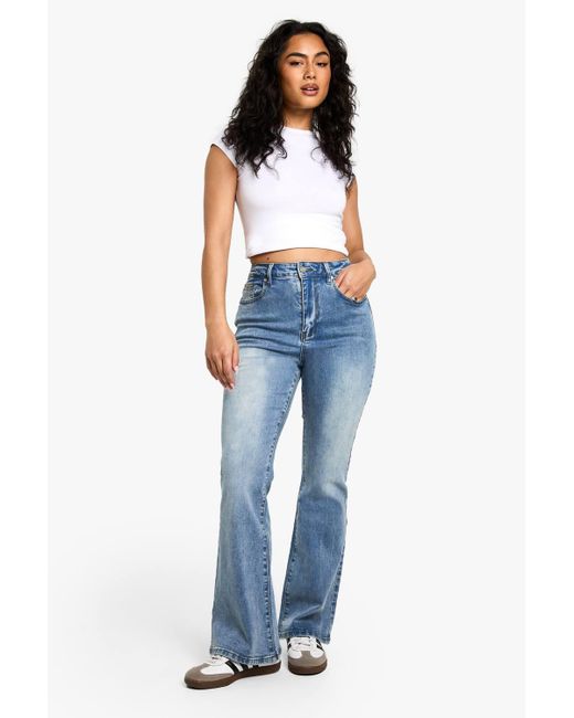 Boohoo Blue The High Waist Flared Jean