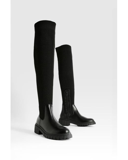 Boohoo Black Over The Knee Buckle Detail Boots