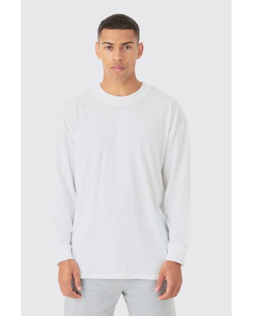 BoohooMAN White Oversized Long Sleeve Crew Neck T-shirt for men